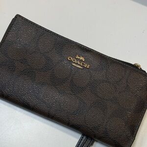 Coach Dark Brown Signature Wristlet